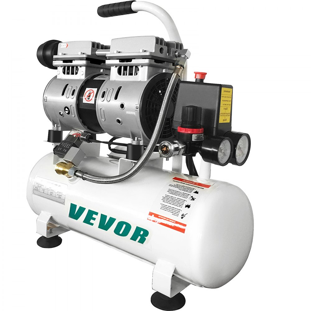 VEVOR Compressore d'Aria Senza Olio Ultra Silenzioso da 2 Galloni, Compressore Silenziato, Compressore d'Aria 550 W, Rumorosità meno 48 dB, Compressore d'aria Portatile Senza Olio