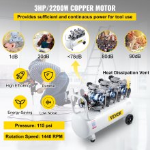 VEVOR Compressore d'Aria Senza Olio Ultra Silenzioso da 22 Galloni, Compressore Silenziato, Compressore d'Aria 2200 W, Rumorosità meno 58 dB, Compressore d'aria Portatile Senza Olio