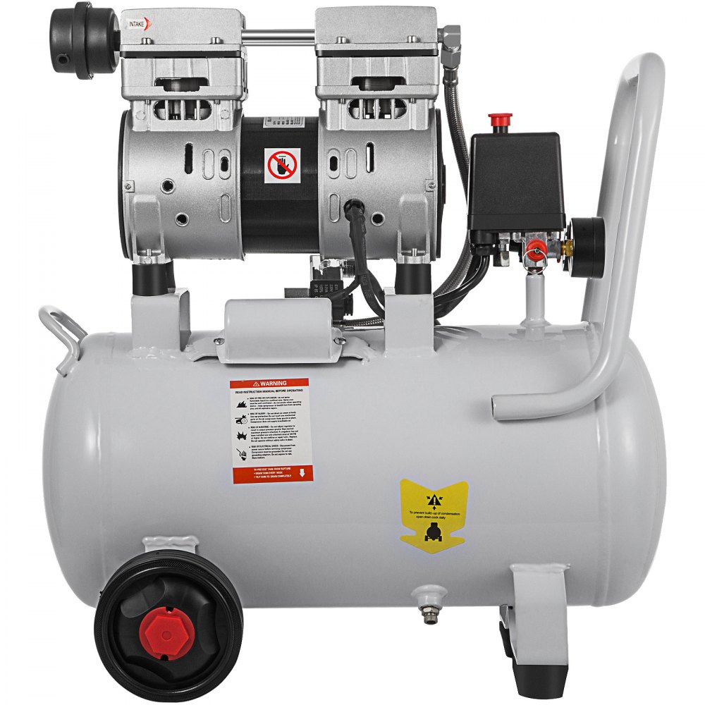 VEVOR Compressore d'Aria Senza Olio Ultra Silenzioso da 6,6 Galloni, Compressore Silenziato, Compressore d'Aria 750 W, Rumorosità meno 60 dB, Compressore d'aria Portatile Senza Olio