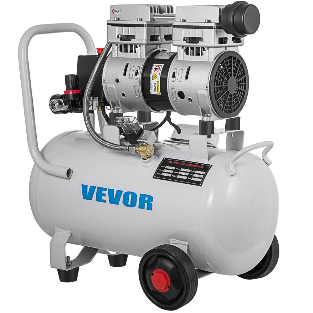 VEVOR Compressore d'Aria Senza Olio Ultra Silenzioso da 6,6 Galloni, Compressore Silenziato, Compressore d'Aria 750 W, Rumorosità meno 60 dB, Compressore d'aria Portatile Senza Olio