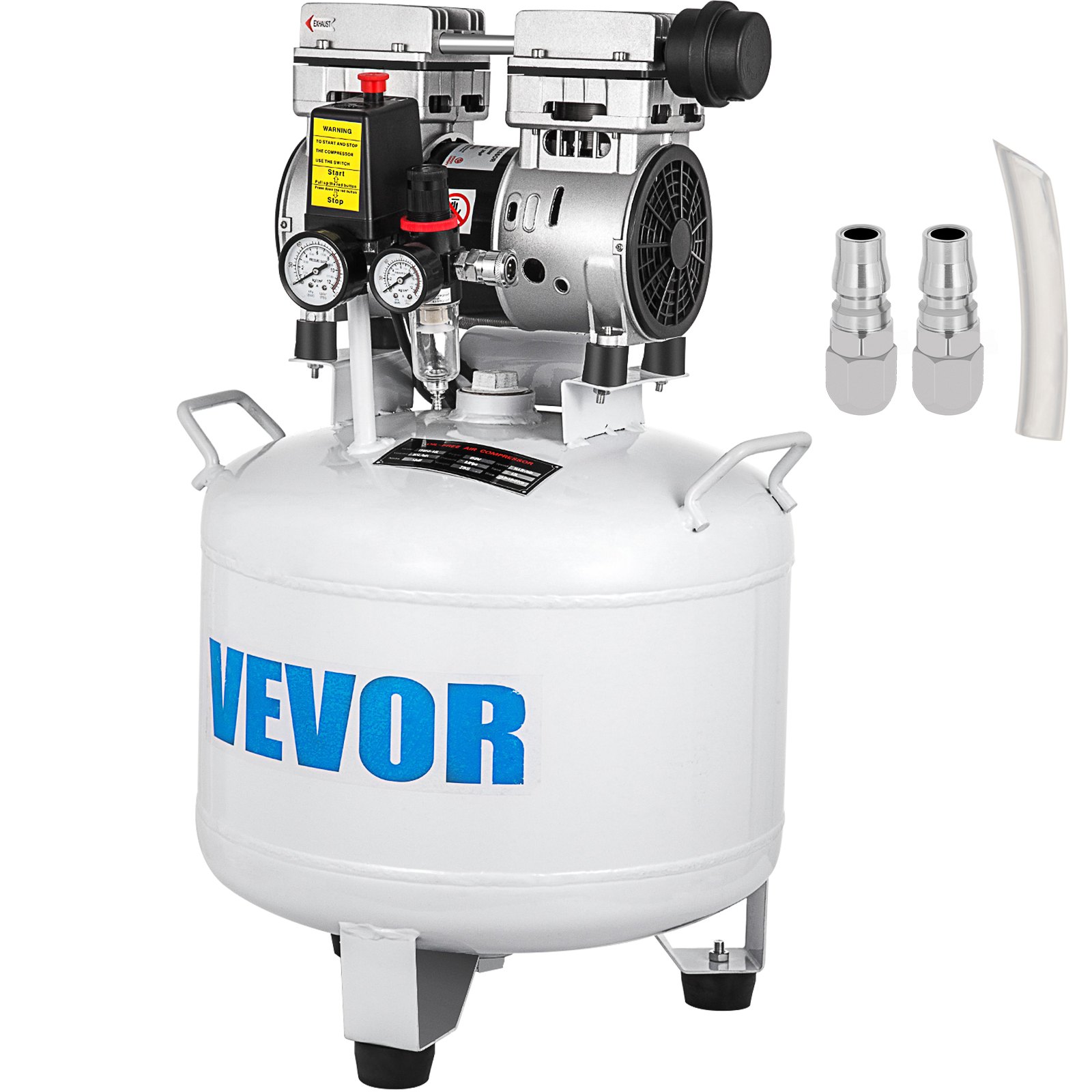 VEVOR Compressore d'Aria Senza Olio Ultra Silenzioso da  8.8 Galloni, Compressore Silenziato, Compressore d'Aria 850 W, Rumorosità meno 48 dB, Compressore d'aria Portatile Senza Olio Verticale