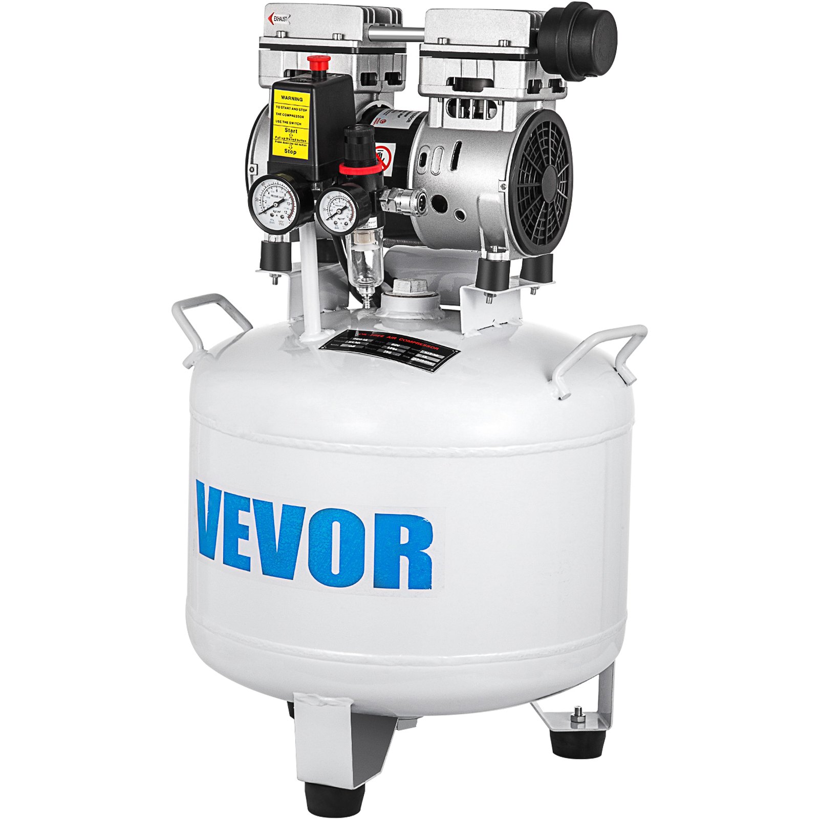 VEVOR Compressore d'Aria Senza Olio Ultra Silenzioso da  8.8 Galloni, Compressore Silenziato, Compressore d'Aria 850 W, Rumorosità meno 48 dB, Compressore d'aria Portatile Senza Olio Verticale