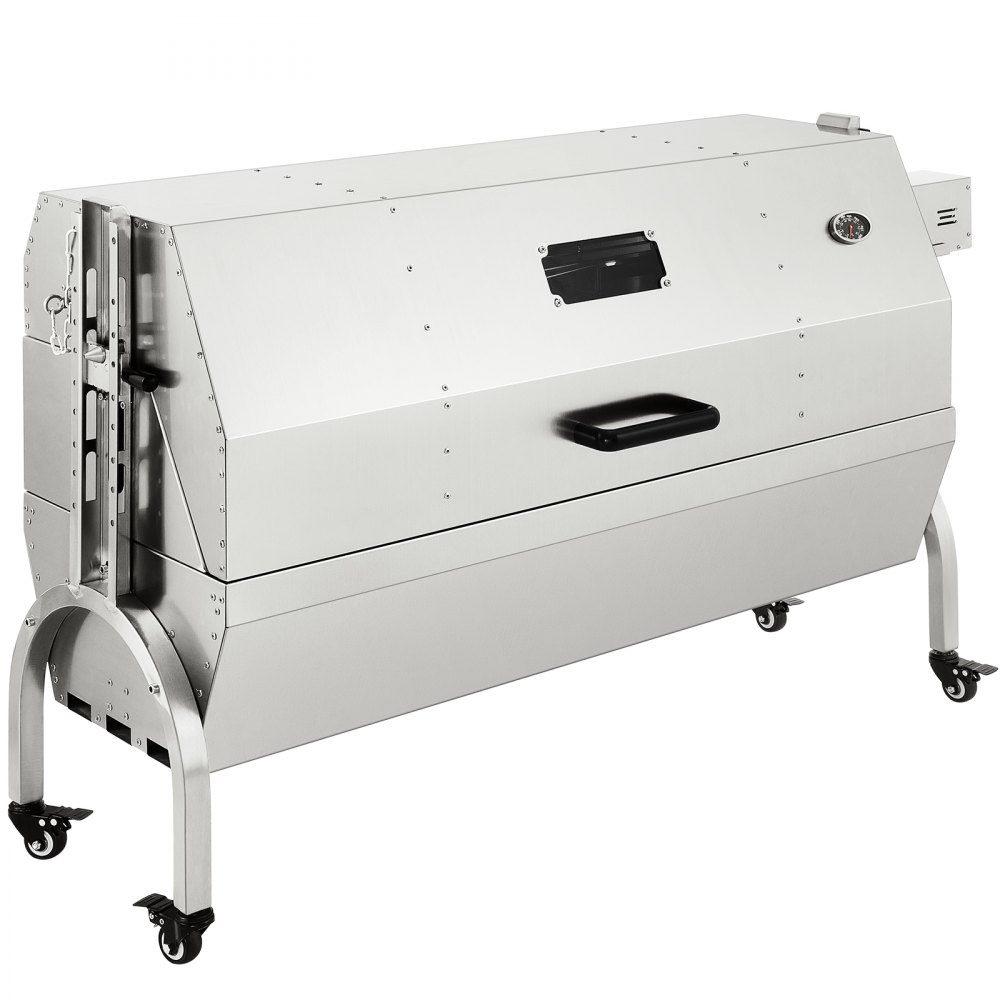 VEVOR Girarrosto Elettrico 40W in Acciaio Inox con Griglia Forchetta per Agnello Tacchino Pollo da Esterno Campeggio Carico Max. 60kg, Set Girarrosto Elettrico con Coperchio Maniglia in Acciaio Inox