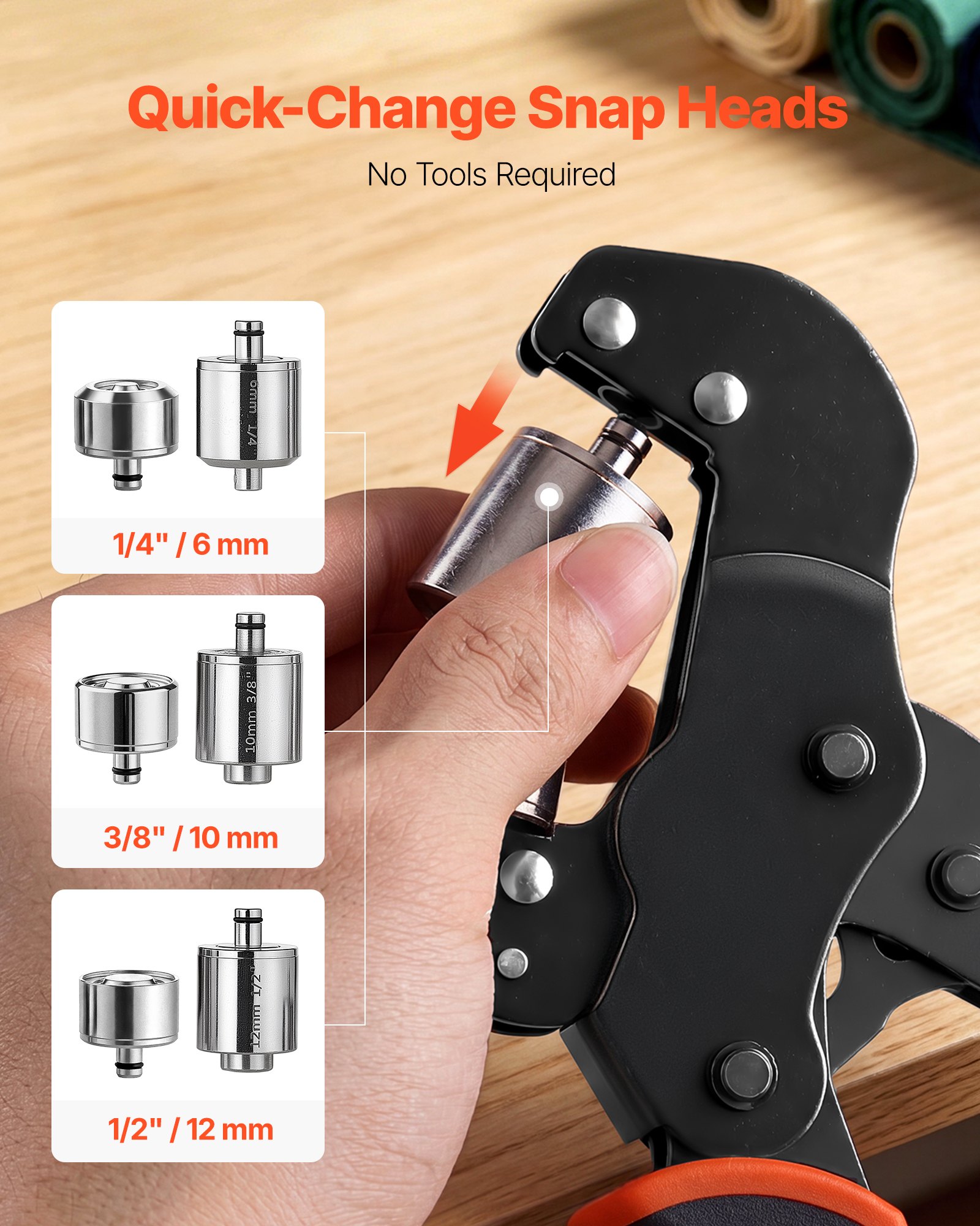 VEVOR Kit di Attrezzi per Occhielli da 6/10/12 mm 900 Pezzi con Rondelle, Pressa Occhiellatrice Manuale Punzoni Blocchi, per Pelle Cuoio Teloni Scarpe Artigianato Tessuto Lavori Fai Da Te Domestici