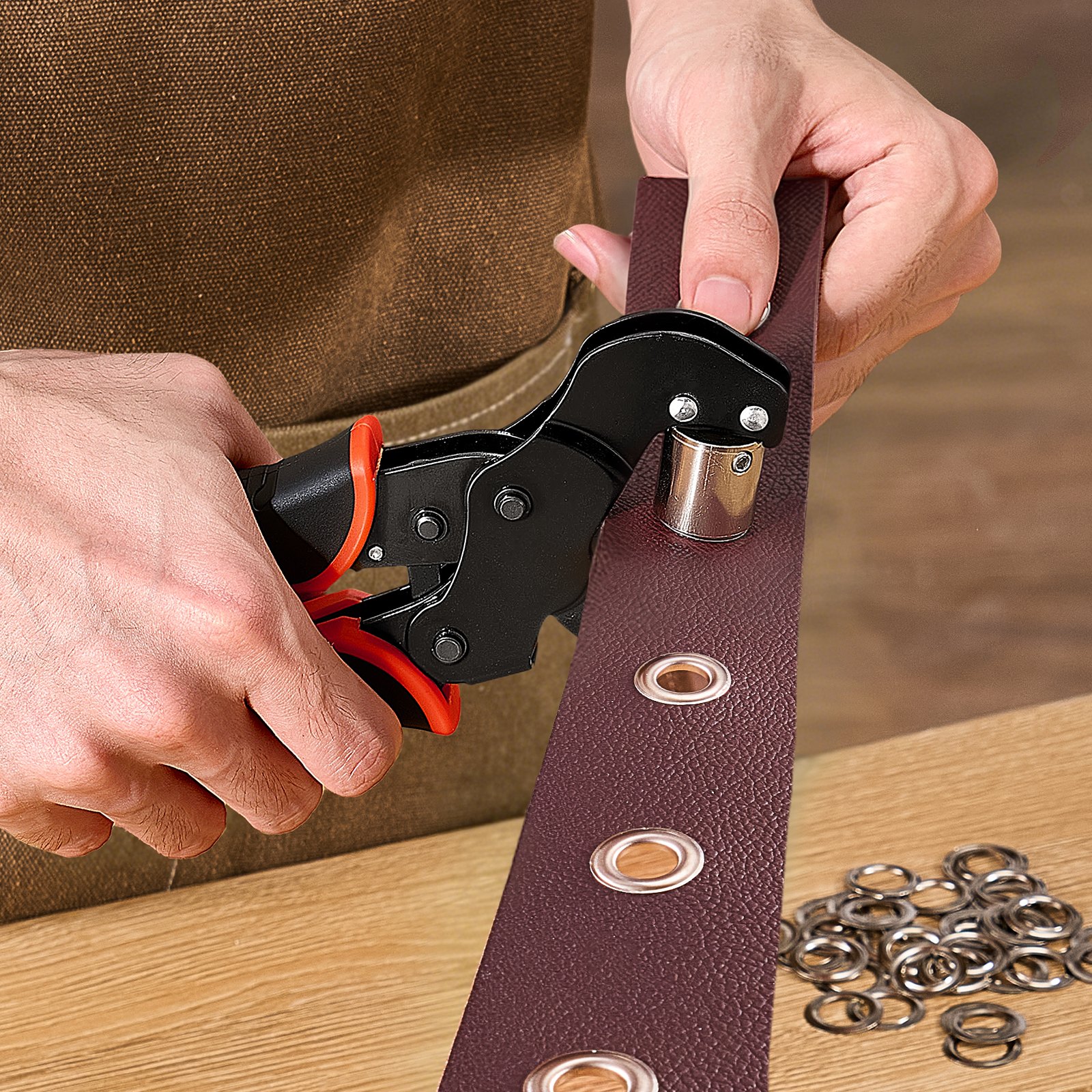 VEVOR Kit di Attrezzi per Occhielli da 6/10/12 mm 900 Pezzi con Rondelle, Pressa Occhiellatrice Manuale Punzoni Blocchi, per Pelle Cuoio Teloni Scarpe Artigianato Tessuto Lavori Fai Da Te Domestici