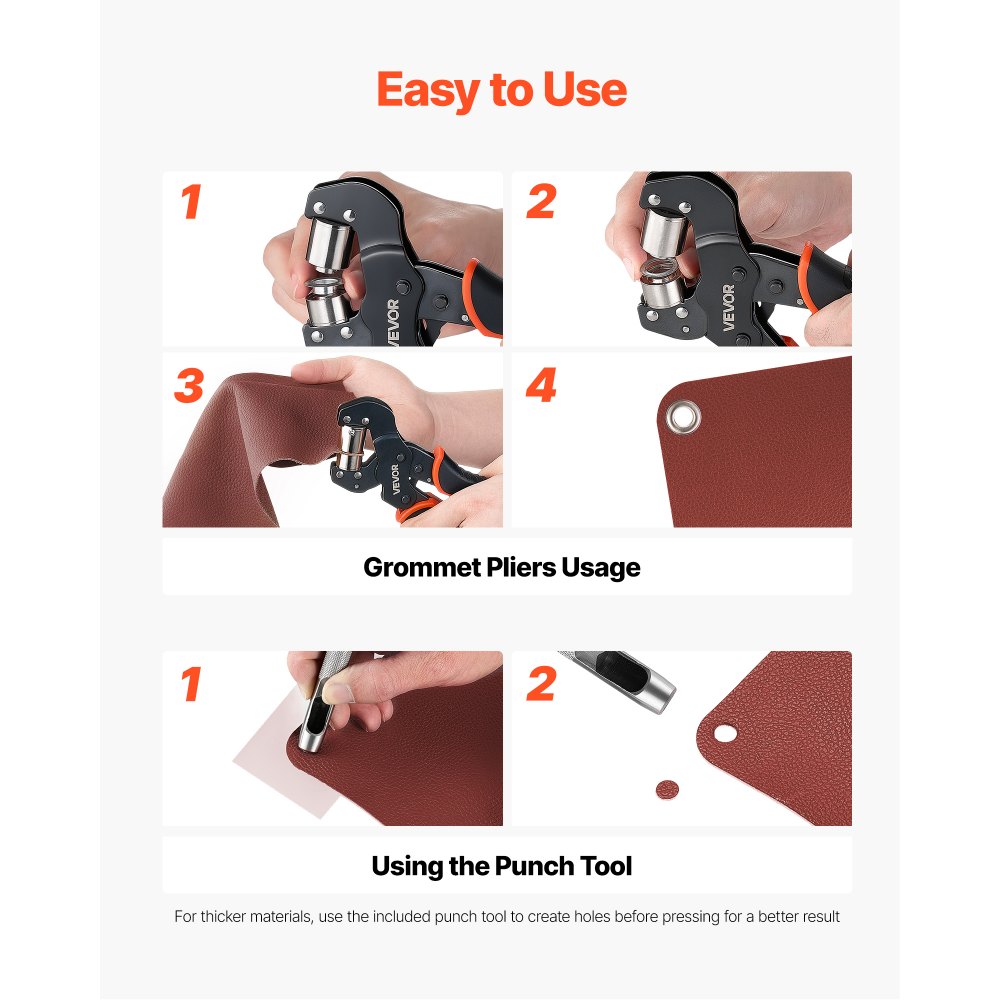 VEVOR Kit di Attrezzi per Occhielli da 6/8/10 mm 900 Pezzi con Rondelle, Pinza Occhiellatrice Manuale, Strumento per Forare Blocchi per Pelle Cuoio Teloni Scarpe Artigianato Tessuto Lavori Fai Da Te