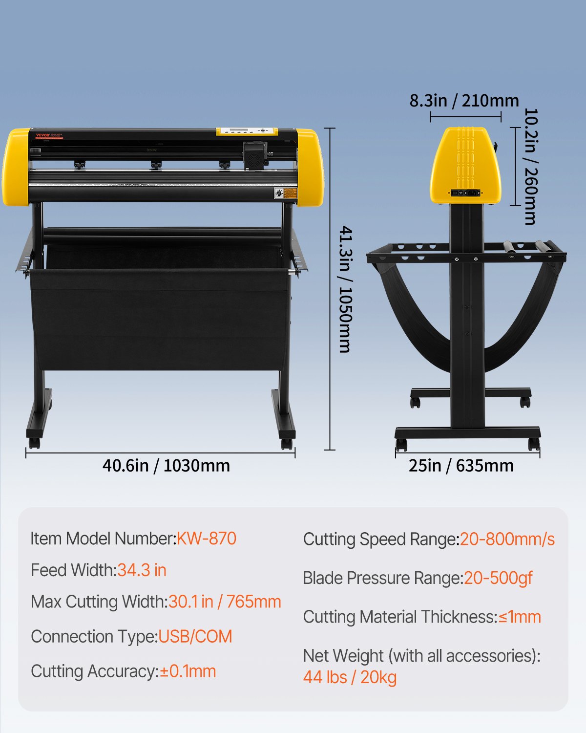 VEVOR Taglierina per Vinile, Plotter da Taglio con Alimentazione Carta Massima 870 mm Stampante per Schermo LCD per Taglio Automatico dei Contorni della Fotocamera con Forza Velocità Regolabili