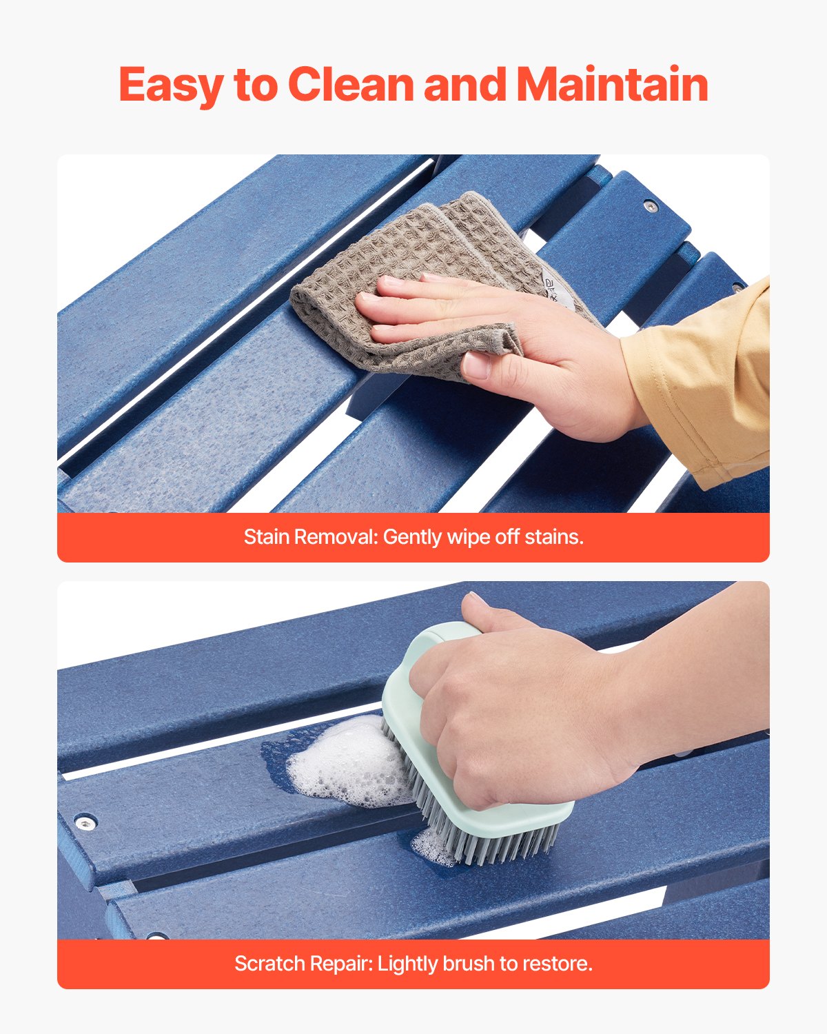 VEVOR Pouf Adirondack Pieghevole in Plastica HDPE, Pouf Adirondack Resistente alle Intemperie per Patio Poggiapiedi per Sedia Adirondack, Utilizzato per Esterni Portico Piscina Prato Cortile, Blu