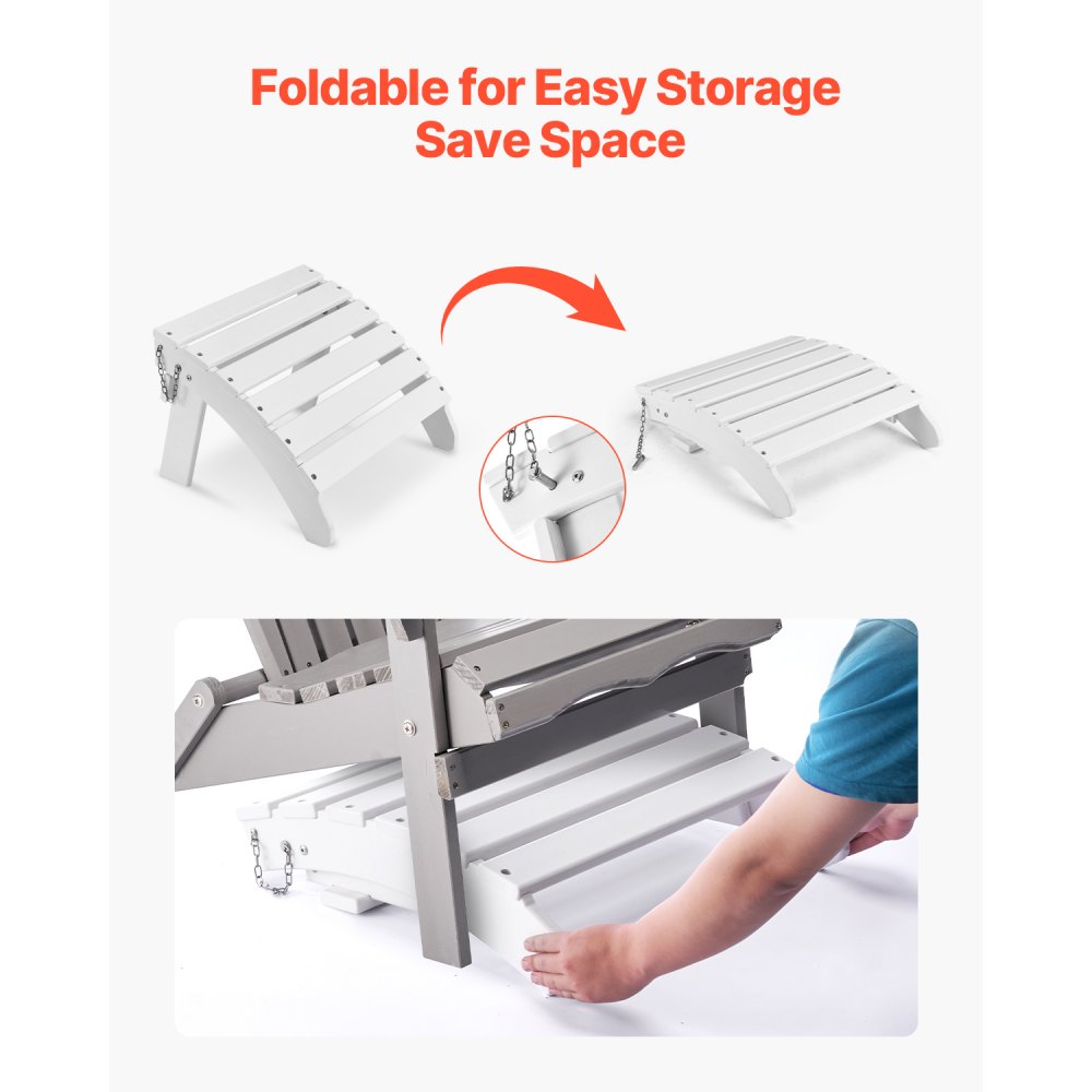 VEVOR Pouf Adirondack Pieghevole in Plastica HDPE, Pouf Adirondack Resistente alle Intemperie per Patio Poggiapiedi per Sedia Adirondack, Utilizzato per Esterni Portico Piscina Prato Cortile, Bianco