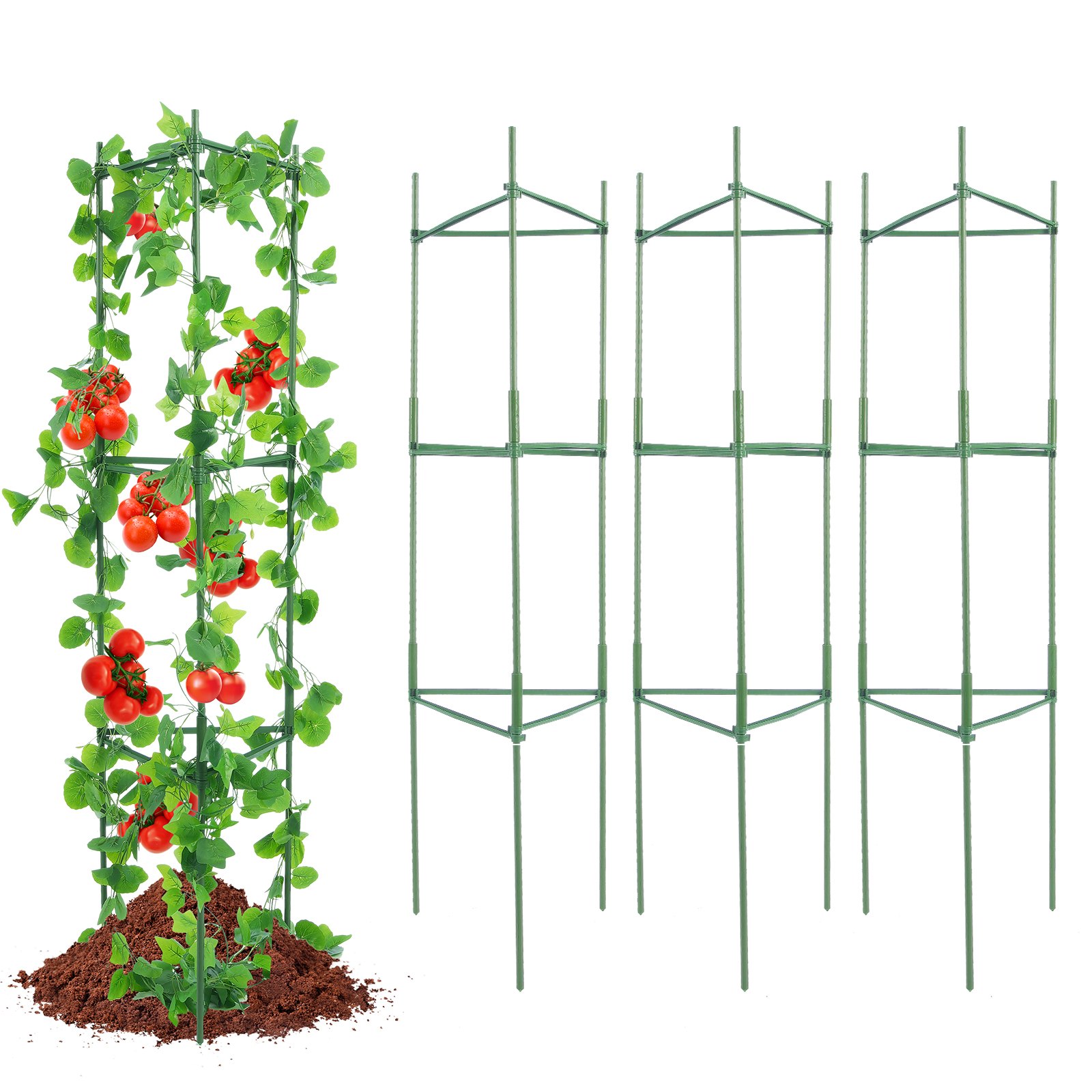 VEVOR 6-Pack Tomato Cages for the Garden, 48-Inch Tomato Trellis Plant Stakes Support, Stackable Tall Plant Support Cage, for Raised Beds, Vegetables, Flowers and Climbing Plants