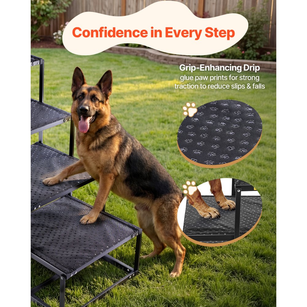 VEVOR Dog Stairs for Car, 4 Steps Extra Wide Foldable Dog Ramp for Large Dogs with Non-Slip Surface, Portable Lightweight Pet Stairs Ladder for Car, SUV, Truck, High Bed, Sofa, Support up to 113 kg