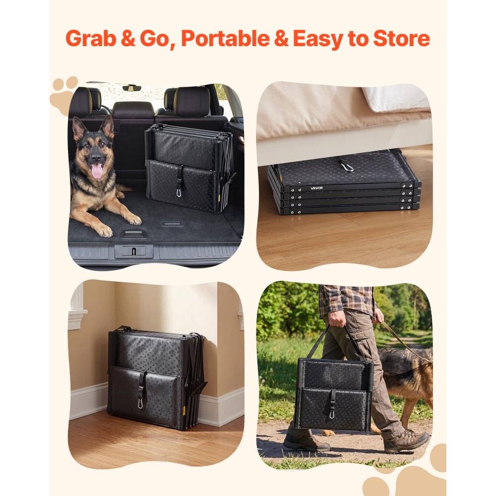 VEVOR Dog Stairs for Car, 4 Steps Extra Wide Foldable Dog Ramp for Large Dogs with Non-Slip Surface, Portable Lightweight Pet Stairs Ladder for Car, SUV, Truck, High Bed, Sofa, Support up to 113 kg