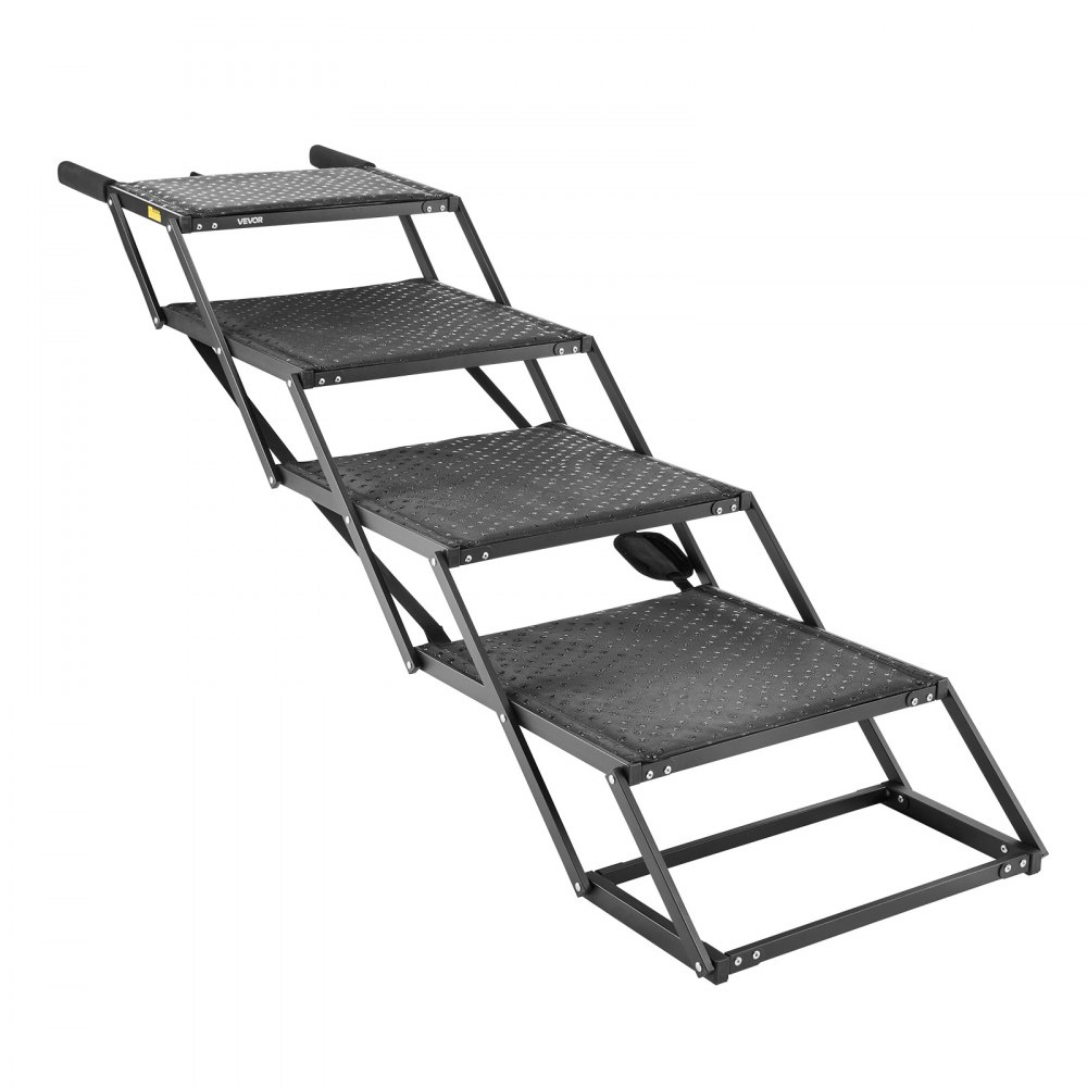 VEVOR Dog Stairs for Car, 4 Steps Extra Wide Foldable Dog Ramp for Large Dogs with Non-Slip Surface, Portable Lightweight Pet Stairs Ladder for Car, SUV, Truck, High Bed, Sofa, Support up to 113 kg