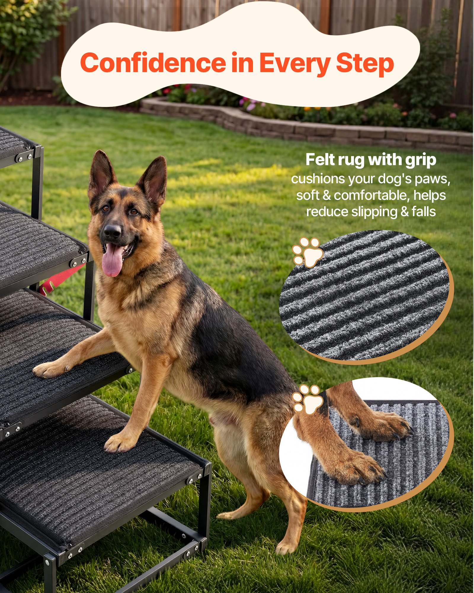 VEVOR Dog Stairs for Car, 4 Steps Extra Wide Foldable Dog Ramp for Large Dogs with Non-Slip Rug Surface, Portable Lightweight Pet Ladder for Car, SUV, Truck, High Beds, Sofas, Support up to 91 kg