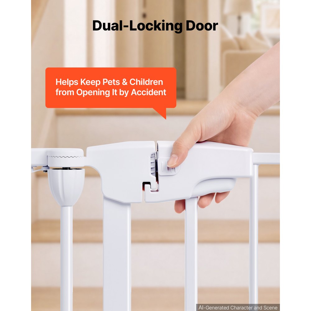 VEVOR Freestanding Dog Gate 753 mm Tall 6-Panel Foldable Metal Gate White, For Stairs Doorways, Dual-Triangle Support, Sturdy Metal Construction, Freestanding or Wall Mount, Flexible Shapes, Easy Fit