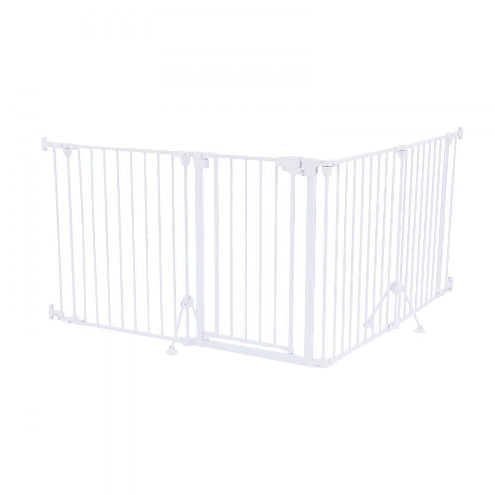 VEVOR Freestanding Dog Gate 813 mm Tall 4-Panel Foldable Metal Gate White, For Stairs Doorways, Dual-Triangle Support, Sturdy Metal Construction, Freestanding or Wall Mount, Flexible Shapes, Easy Fit
