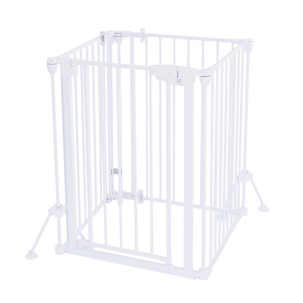 VEVOR Freestanding Dog Gate 813 mm Tall 4-Panel Foldable Metal Gate White, For Stairs Doorways, Dual-Triangle Support, Sturdy Metal Construction, Freestanding or Wall Mount, Flexible Shapes, Easy Fit