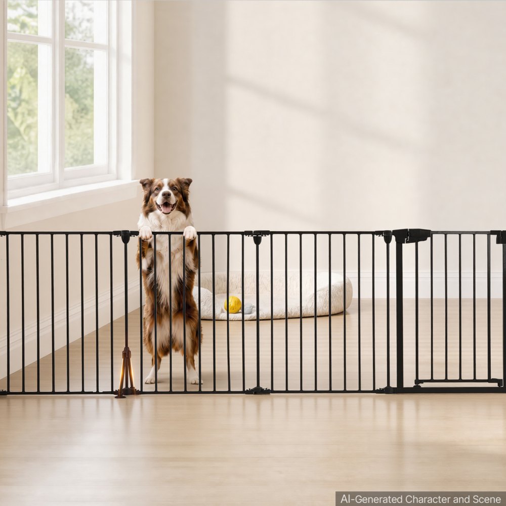 VEVOR Cancelletto di Protezione Set 6 Pezzi Senza Foratura Altezza 753 mm, Colore Nero, per Cani e Camini, Doppio Supporto Triangolare, in Metallo, Autoportante o Montabile a Parete, Forme Flessibili