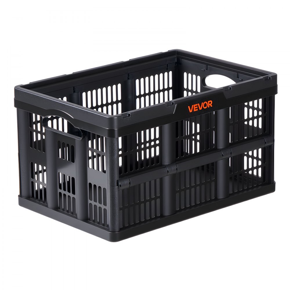 VEVOR Scatole Portaoggetti Pieghevoli in Plastica 45 L, Cassette Pieghevoli Impilabili con Maniglie, Confezione da 3, Portata Massima 15 kg, Cesti Contenitori Pieghevoli Resistenti e Salvaspazio, Nero