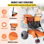 VEVOR Carrello Pieghevole per Spiaggia con 4 Ruote Sacchetti Portaoggetti Capacità Carico Max. 160 kg, Carrello da Spiaggia Pieghevole con Ruote Pneumatiche da Sabbia Portaoggetti per Viaggio Picnic