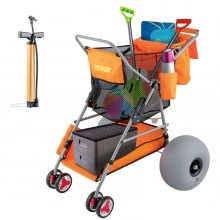 VEVOR Carrello Pieghevole per Spiaggia con 4 Ruote Sacchetti Portaoggetti Capacità Carico Max. 160 kg, Carrello da Spiaggia Pieghevole con Ruote Pneumatiche da Sabbia Portaoggetti per Viaggio Picnic