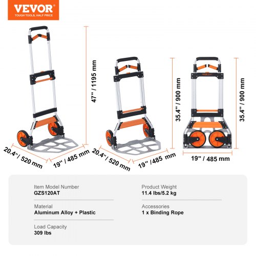 Carrello Pieghevole Portatile In Alluminio Per Trasporto Merci, Spesa E Viaggi - Capacità 60 Kg - 2