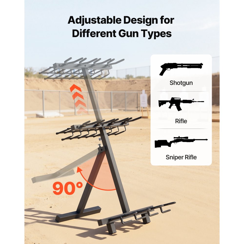 VEVOR Gun Rack, Portable, Folding Heavy Duty Steel Rifle Shotgun Rack Stand, Freestanding Indoor Outdoor Gun Display Storage, Holds Up to 7 Pistols and 4 Rifles or Shotguns, for Shooting Hunting Range