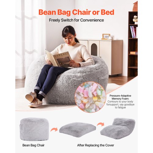 bananair - Pouf Poltrona Sacco in Velluto a Coste Larghe - Imbottitura in Schiuma, Morbido - Fodera Lavabile - Facile da Trasportare, Per Bambini (80x70 cm, Grigio Chiaro