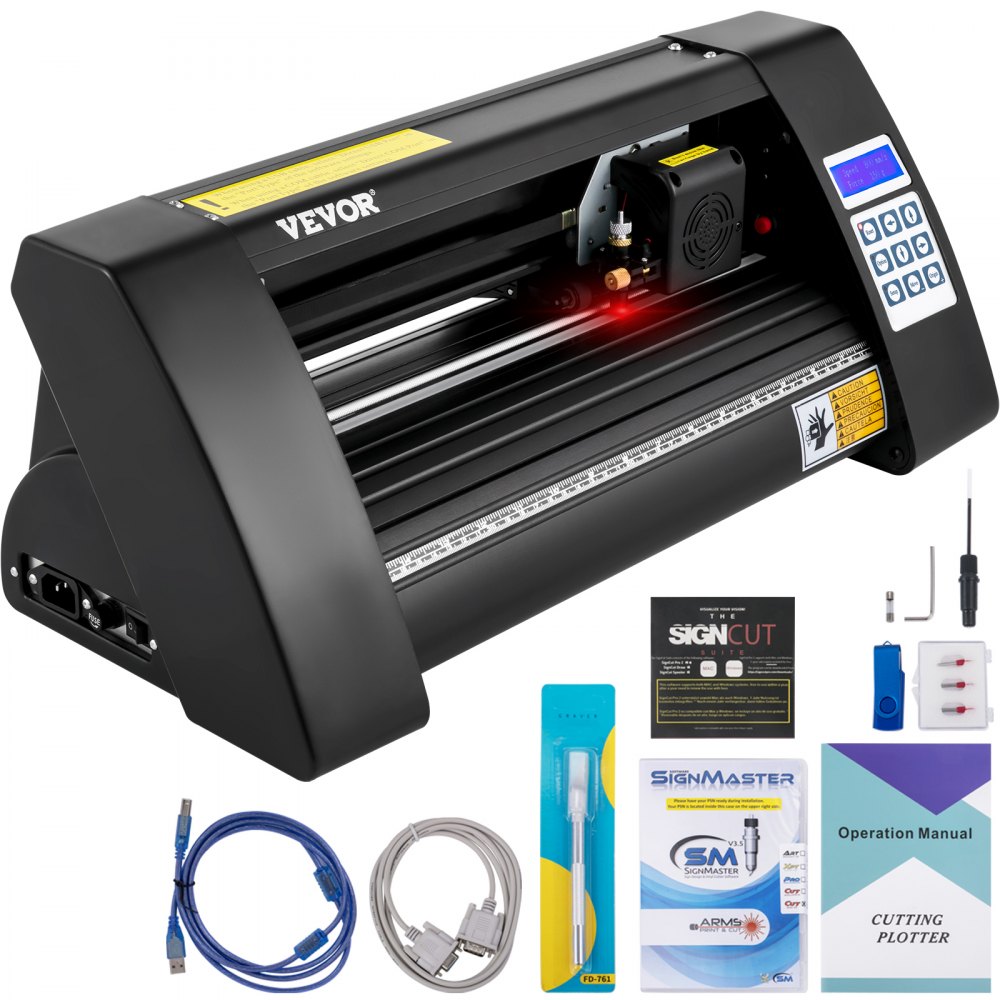 VEVOR Plotter da Taglio Vinile Semiautomatica con Luce Guida a LED, Modello KH-375A 375 mm Potenza 95 W Taglierina per Plotter in Vinile Flexi per Auto, Segnali Stradali, Palloncini, Caschi, ecc.