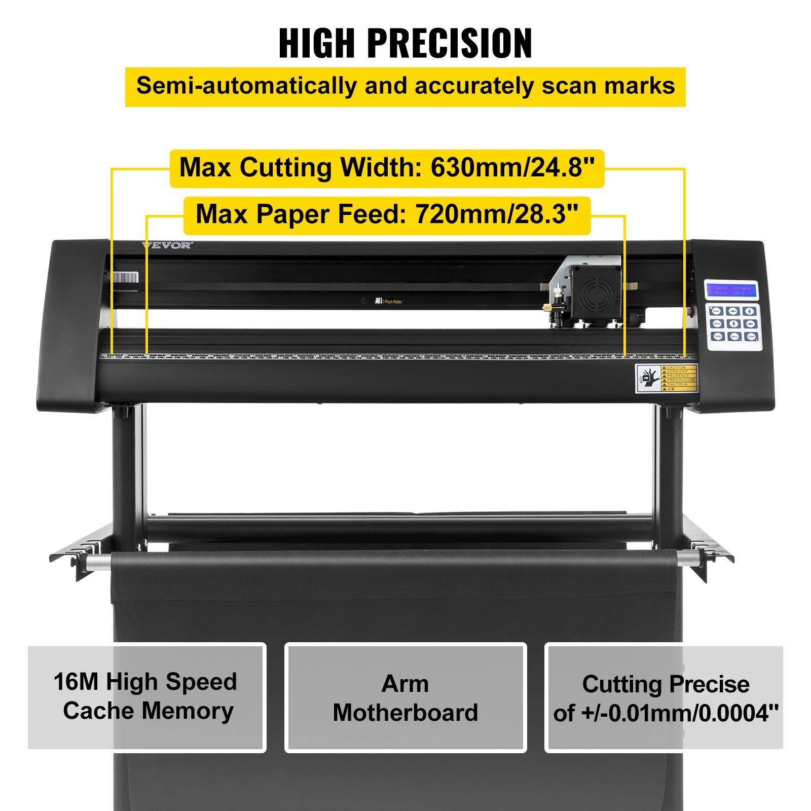 VEVOR Vinyl Cutting Plotter 720 mm Foil Cutter Cutting Speed 800 mm/s, Hobby Plotter Max. Cutting Thickness 3 mm, LCD Display, Stepper Motor, Cutting Pressure Plotter Semi-Automatic, 19.7 kg