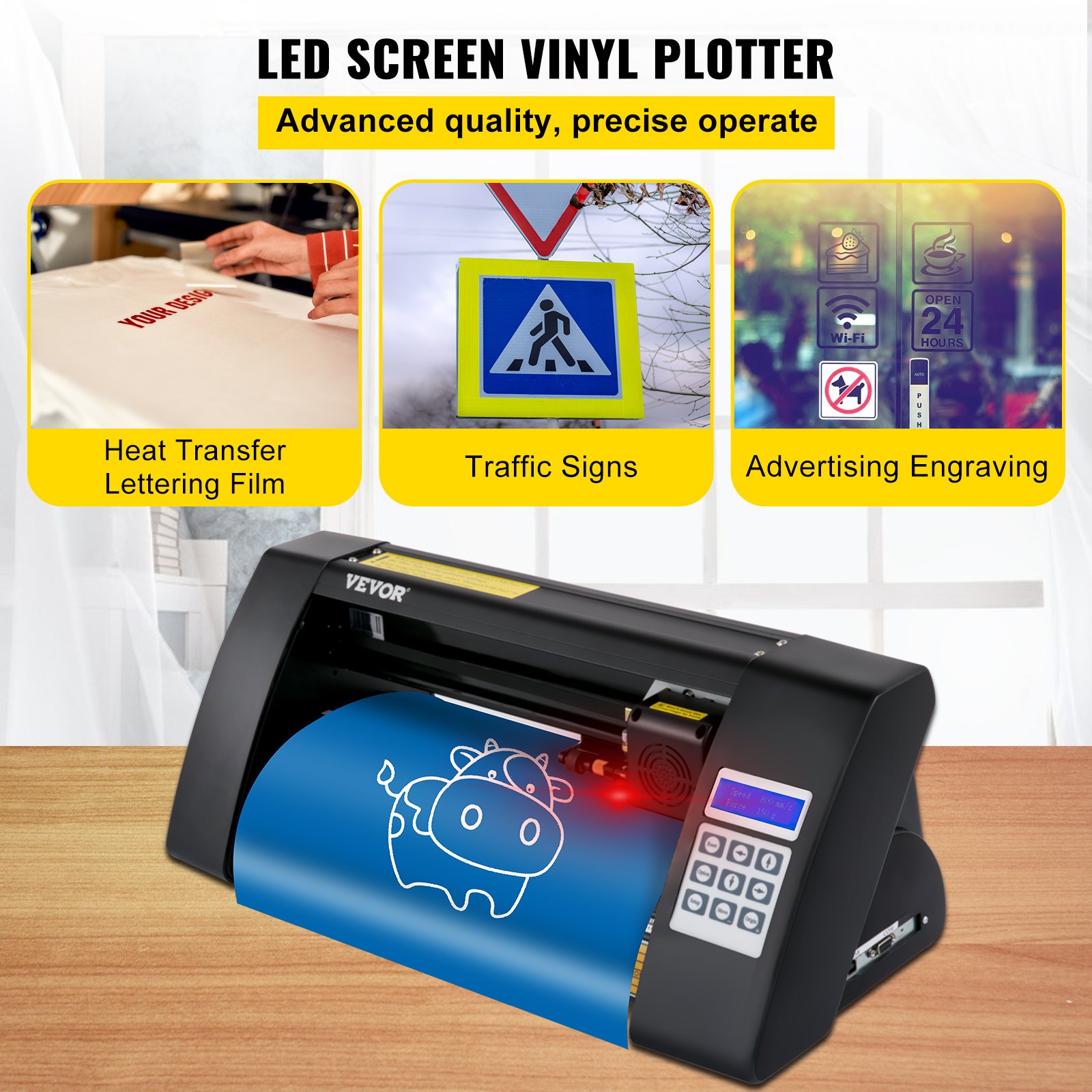 VEVOR Plotter da Taglio Vinile Semiautomatico con Luce Guida a LED, Modello KH-375A 375 mm Taglierina per Plotter Vinile Signmaster per Adesivi per Auto, Segnali Stradali, Palloncini, Caschi, ecc.