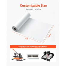 VEVOR Foglio di Rotolo Vinile Termoadesivo per Tessuti 304,8 x 15240 mm, Pellicola per Plotter in Vinile a Trasferimento Termico per Macchine da Taglio, per Magliette Cuscini Cappelli, HTV, Bianco