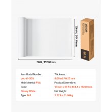 VEVOR Foglio di Rotolo Vinile Termoadesivo per Tessuti 304,8 x 15240 mm, Pellicola per Plotter in Vinile a Trasferimento Termico per Macchine da Taglio, per Magliette Cuscini Cappelli, HTV, Bianco
