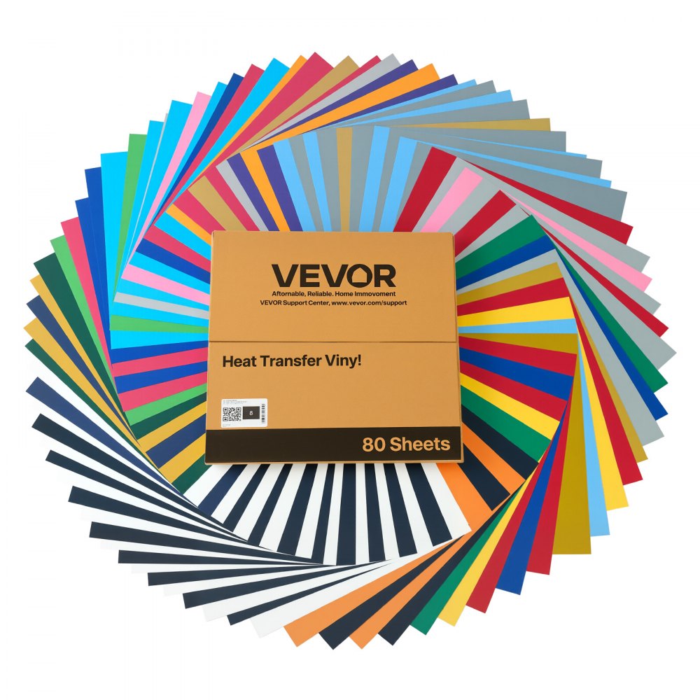 VEVOR Vinile Termoadesivo Carta 304,8 x 304,8 mm 80 Fogli Multicolori Pellicola per Plotter in Vinile a Trasferimento Termico per Macchine da Taglio, Pellicola Termoadesiva per Magliette, Cappelli