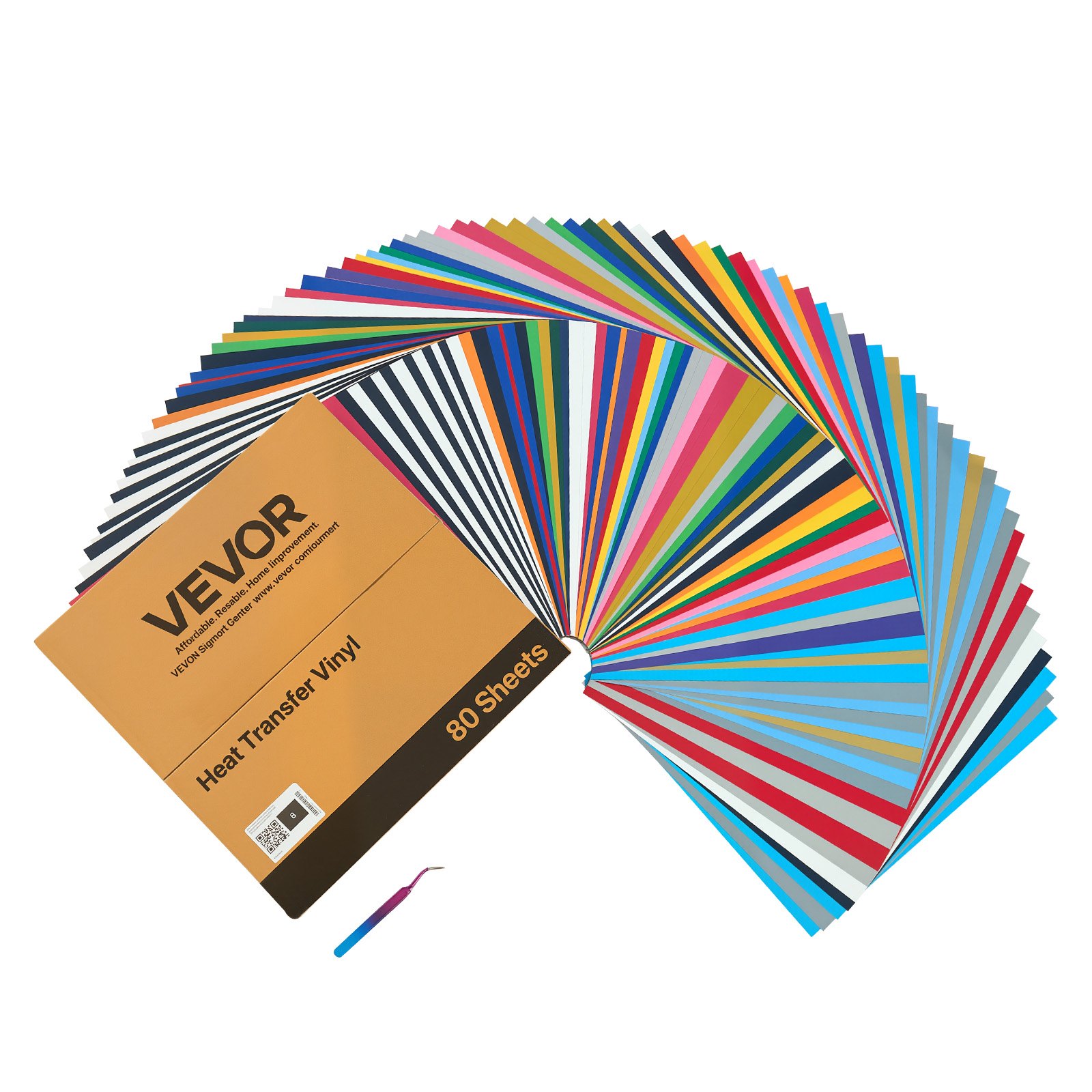 VEVOR Vinile Termoadesivo Carta 304,8 x 304,8 mm 80 Fogli Multicolori Pellicola per Plotter in Vinile a Trasferimento Termico per Macchine da Taglio, Pellicola Termoadesiva per Magliette, Cappelli
