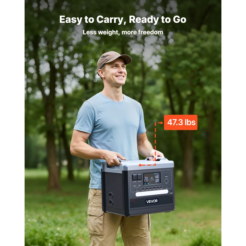 VEVOR Portable Power Station, 2400W Portable Solar Generator with 200W Foldable Solar Panel, 2160Wh Expandable LiFePO4 Battery Backup with 10 Output Ports & Adjustable Input Power for Home Camping RV