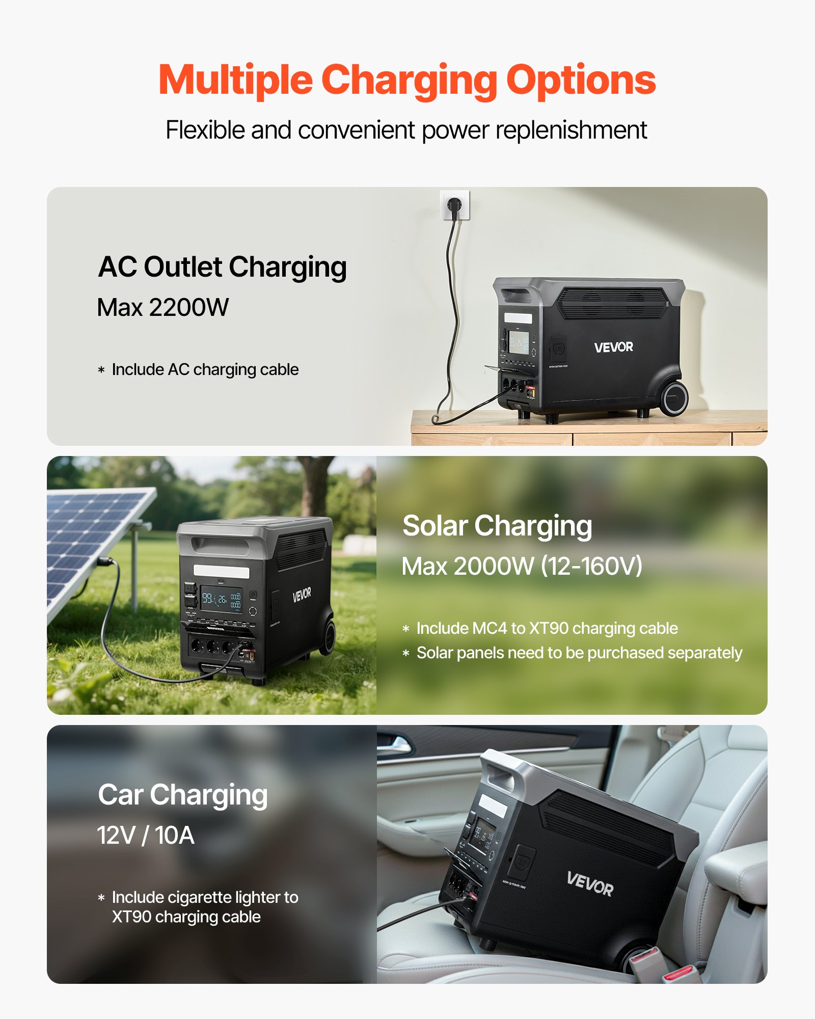 VEVOR Centrale Elettrica Portatile, Generatore Solare da 3600 W e 3840 Wh con 10 Porte di Uscita, Batteria di Backup LiFePO4 Espandibile per Camper, Campeggio, Senza Pannello Solare