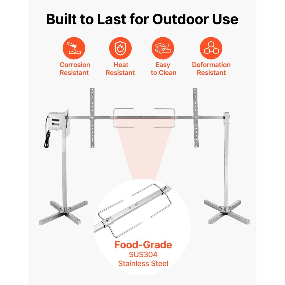 VEVOR Griglia per Arrosto da Barbecue da 1321 mm, AC 220-240 V, Set Griglia per Girarrosto Elettrico a 8 Stadi con Capacità di Carico di 40 kg, Motore da 38 W, per Feste, Riunione di Famiglia