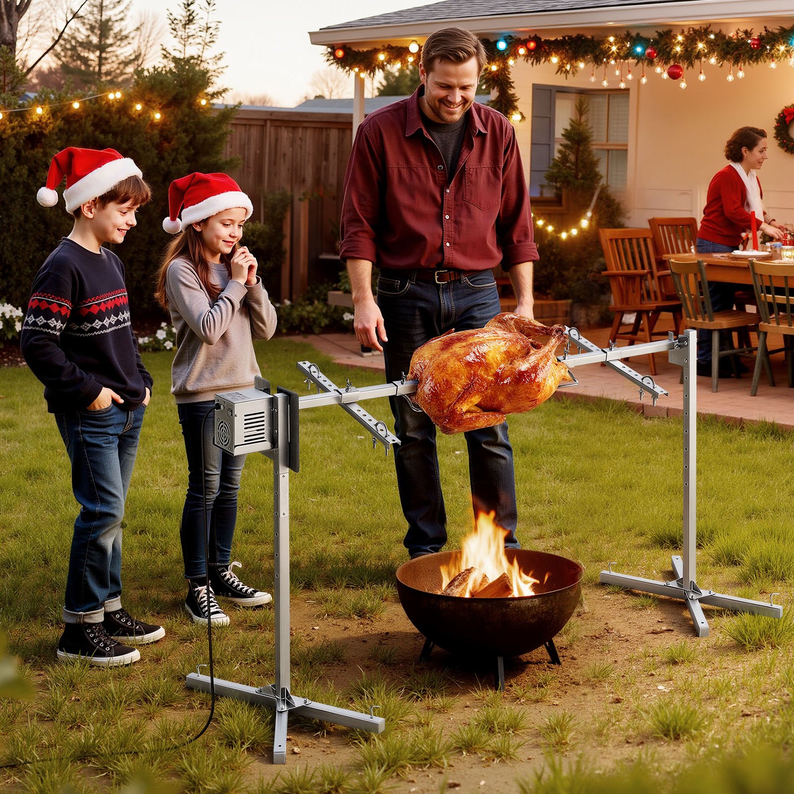 VEVOR Griglia per Arrosto da Barbecue da 1422,4 mm, AC 220-240 V, Set Griglia per Girarrosto Elettrico a 8 Stadi con Capacità di Carico di 60 kg, Motore da 38 W, per Feste, Riunione di Famiglia