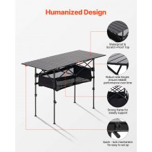 VEVOR Tavolo da Campeggio Pieghevole, Tavolo da Spiaggia in Alluminio Leggero con Altezza Regolabile, Ampia Borsa Portaoggetti e Borsa per Trasporto, per Barbecue all'Aperto, Picnic, Viaggi, Nero