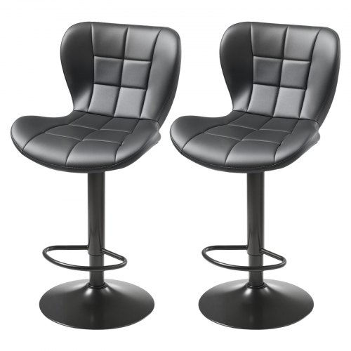 CuisinSmart Set Di 2 Sgabelli Da Bar Girevoli Regolabili - Con Poggiapiedi E Schienale, Altezza 61-81 Cm, Pelle PU, Nero, Portata 127 Kg