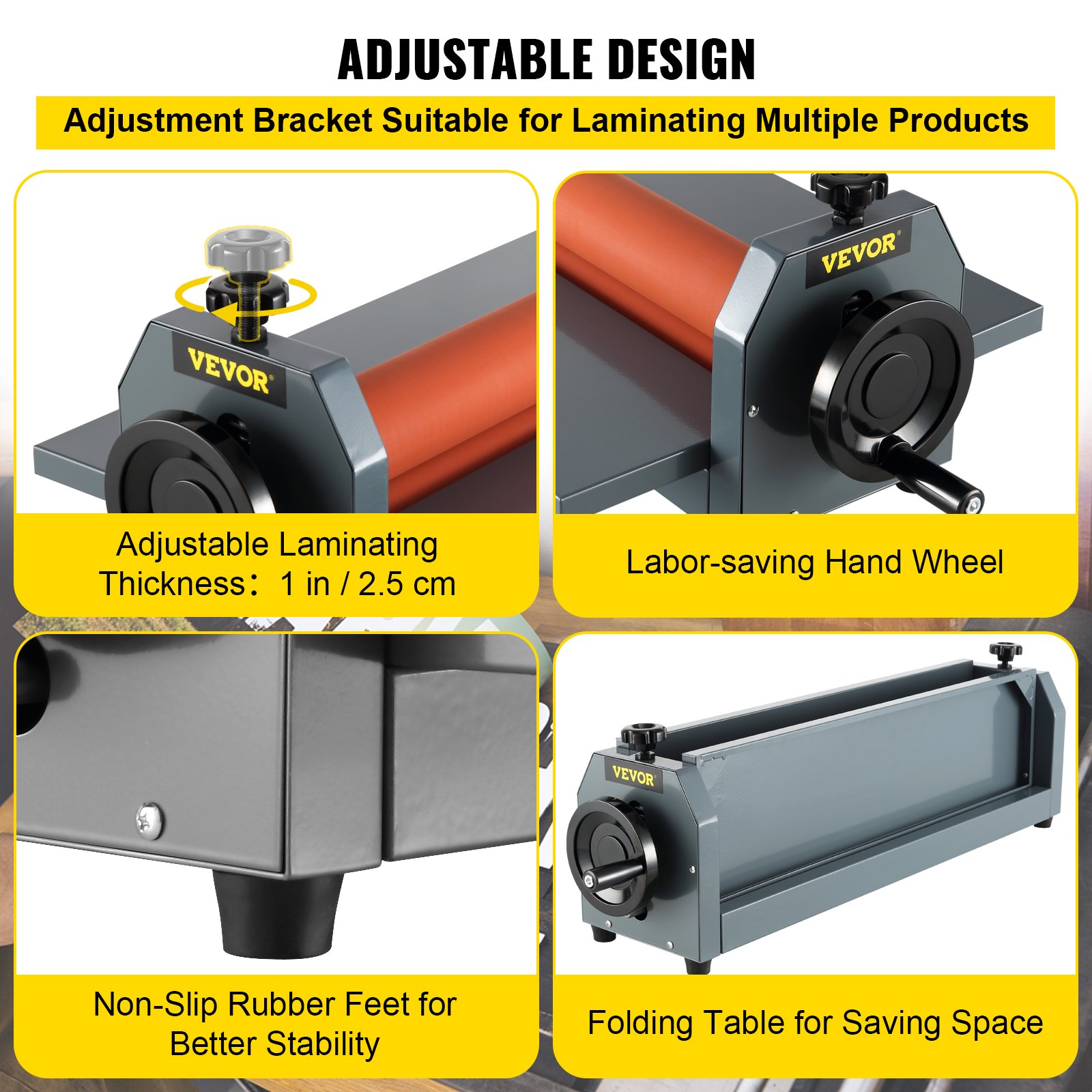 VEVOR Cold Laminator 1000 mm Manual Folding Table Photo Film Roll Laminator Made of Thick Iron Metal with Soft Rubber Rollers, Four Non-Slip Adjustable Rubber Feet for Photo and Advertising Copy Shops