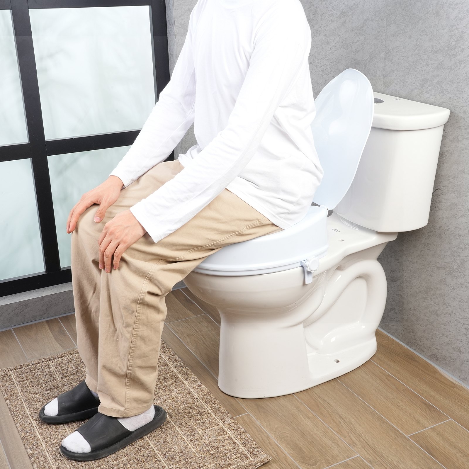 VEVOR Rialzo WC Universale Alto 100 mm, Sedile WC Rialzato Portata 136 kg, Realizzato in PP Resistente, Blocco con Asta a Vite, per Anziani, Disabili, Pazienti, Incinte