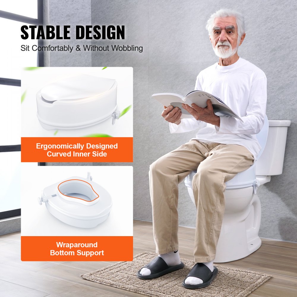 VEVOR Toilet Seat Riser, 136 kg Weight Capacity, with Toilet Seat & Double Button, for Seniors, Disabled Patients, Pregnant Women, Medical Professionals, White, Universal Toilet Seat Riser