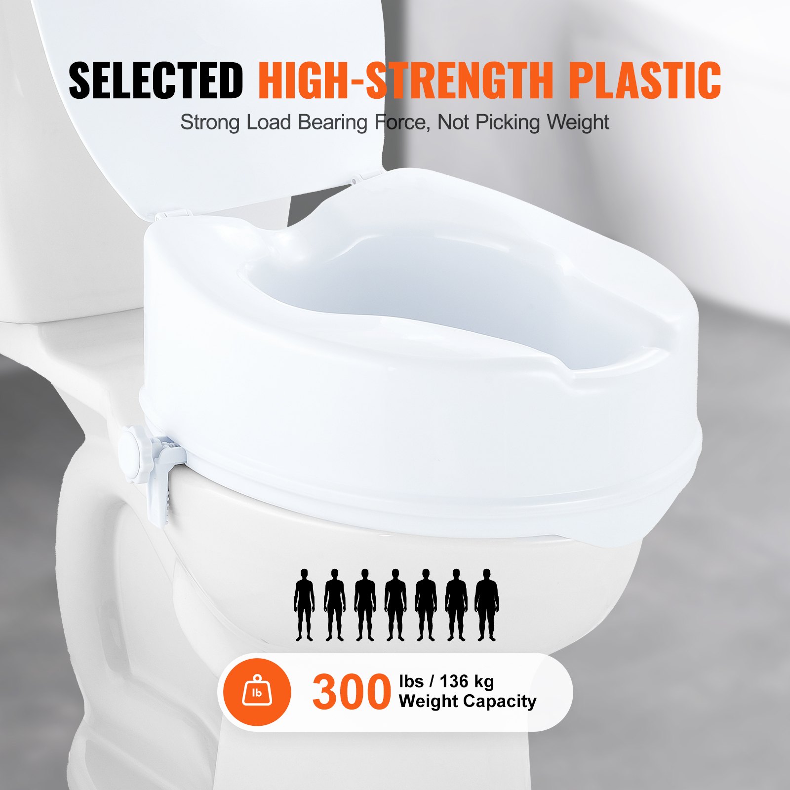 VEVOR Rialzo WC Universale Alto 150 mm, Sedile WC Rialzato Carico 136 kg, Realizzato in PP Resistente, Blocco con Asta a Vite, per Anziani, Disabili, Pazienti, Incinte, Accessori per Bagno