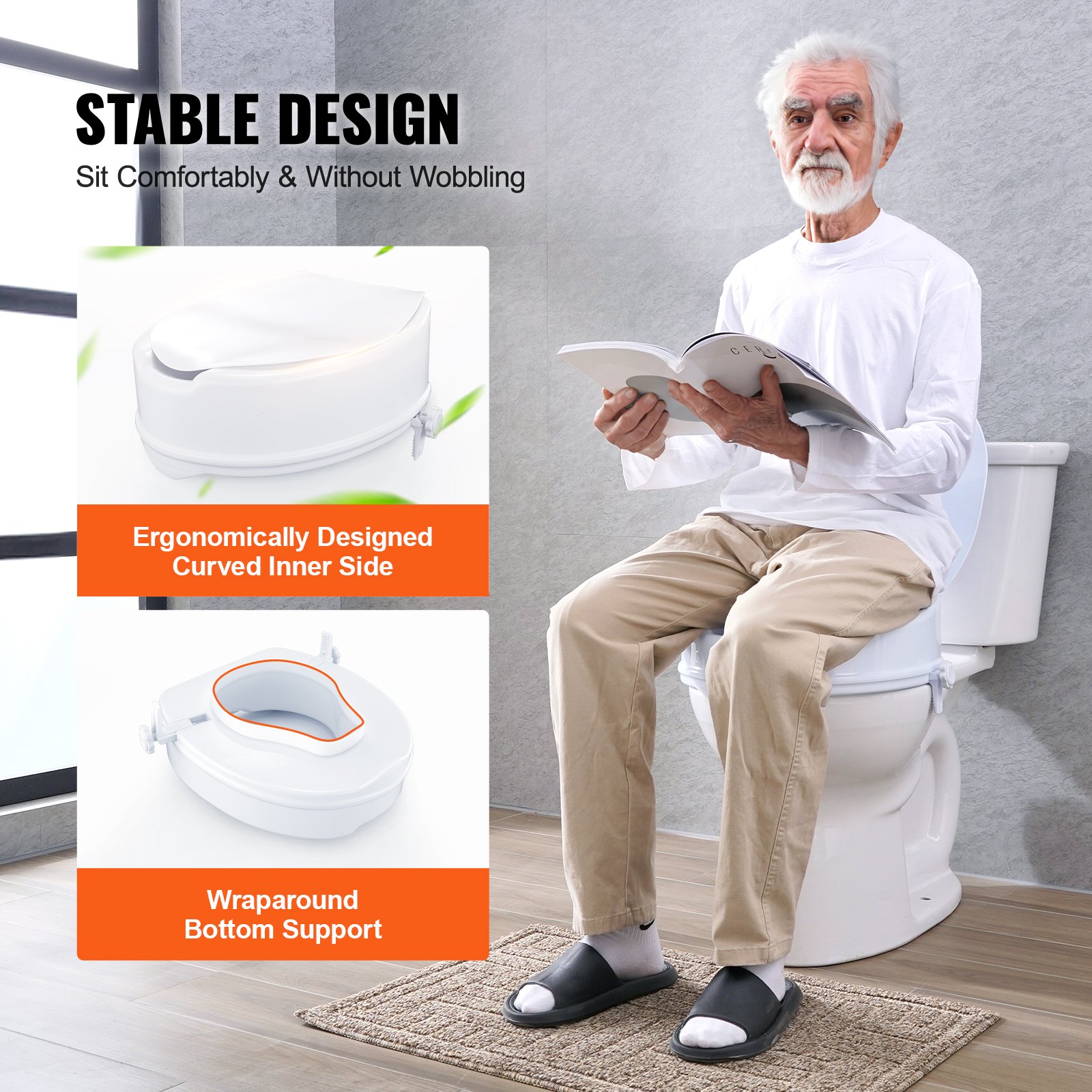 VEVOR Rialzo WC Universale Alto 150 mm, Sedile WC Rialzato Carico 136 kg, Realizzato in PP Resistente, Blocco con Asta a Vite, per Anziani, Disabili, Pazienti, Incinte, Accessori per Bagno