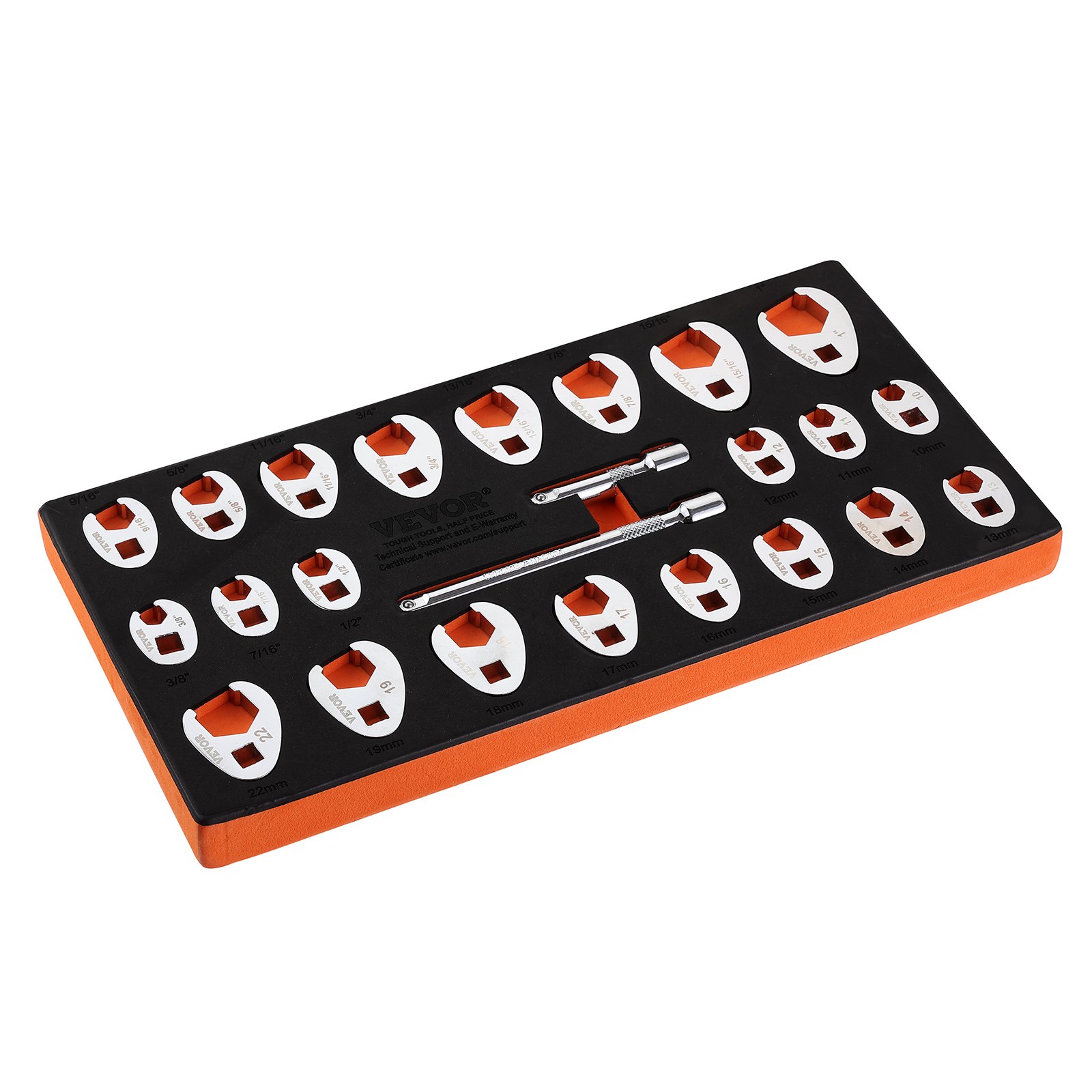 VEVOR Set di 24 chiavi a piede di corvo 9,5 mm attacco, 9,5-25,4 mm SAE chiave a piede di porco metrica 10-22mm, acciaio CR-MO con custodia, compatibile con chiave dinamometrica, per riparazione auto