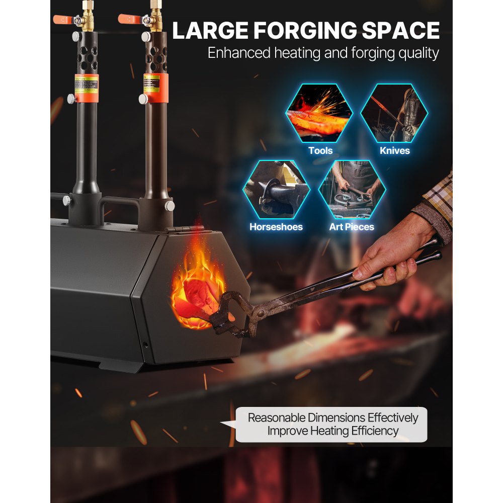 VEVOR Forgia Portatile a Propano con 3 Bruciatori, Forno a Gas max. 1427℃ per Fabbricazione di Utensili Coltelli Metalli, Forgiatura e Maniscalco, Forno Esagonale in Acciaio Laminato a Freddo