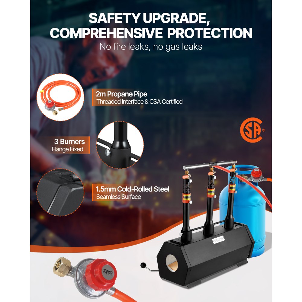 VEVOR Forgia Portatile a Propano con 3 Bruciatori, Forno a Gas max. 1427℃ per Fabbricazione di Utensili Coltelli Metalli, Forgiatura e Maniscalco, Forno Esagonale in Acciaio Laminato a Freddo