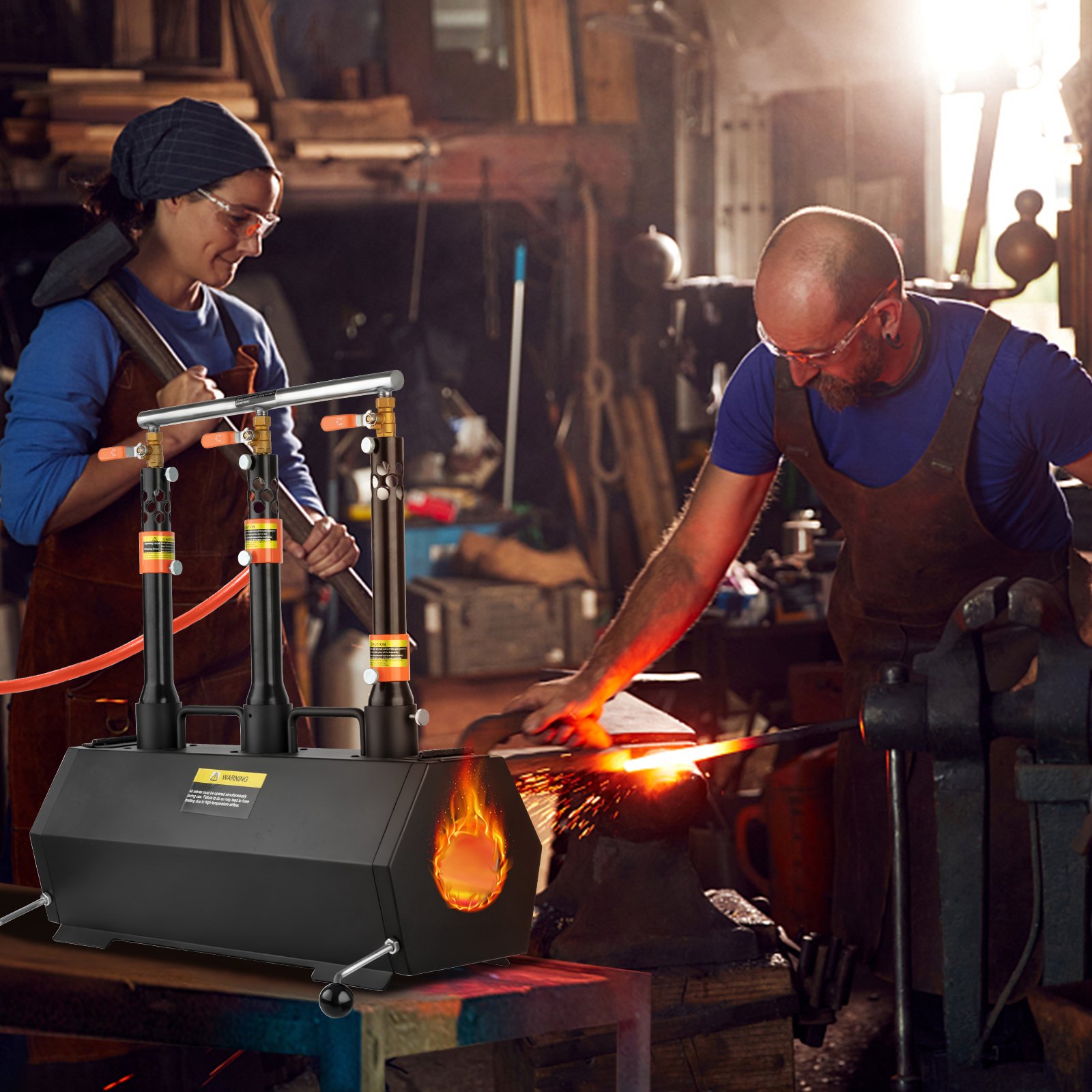 VEVOR Forgia Portatile a Propano con 3 Bruciatori, Forno a Gas max. 1427℃ per Fabbricazione di Utensili Coltelli Metalli, Forgiatura e Maniscalco, Forno Esagonale in Acciaio Laminato a Freddo